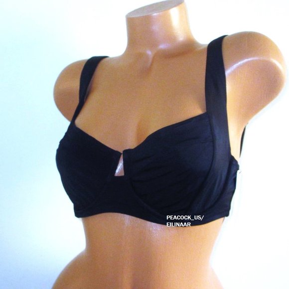 32DD VICTORIA SECRET SWIM Lace Up Back Bikini Top Strappy back Solid Black - Picture 3 of 6